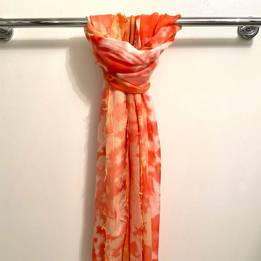 Bright coral & orange tie dye scarf